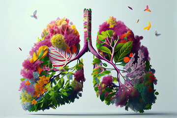The image could depict a pair of lungs made from flowers and plants - obrazy, fototapety, plakaty