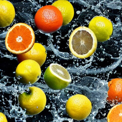 Orange, Lemon and Water Splash, Generated Ai 
