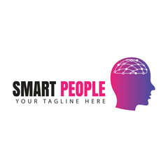 People head logo design template. Smart mind abstract icon. As technology ideas, work thinking, brain systems, psychology, knowledge and research.