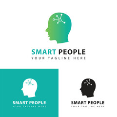 People head logo design template. Smart mind abstract icon. As technology ideas, work thinking, brain systems, psychology, knowledge and research.