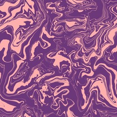 Vibrant seamless repeating digital fluid art marble pattern in purple and pink. 