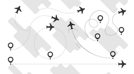 Plane fly route with map pointer collection in black