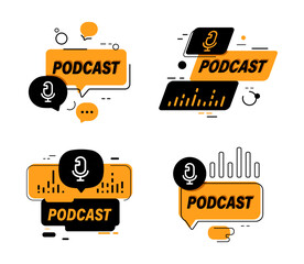 Podcast badge collection. Set of podcast emblem design