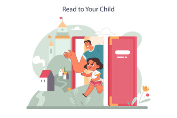 Positive parenting tips. Read to your child. Dad and daughter reading