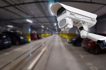 CCTV camera or surveillance system on indoor car parking.