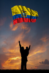 Father with son and the flag of Ecuador