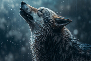 wolf animal in the rain, generative ai - obrazy, fototapety, plakaty