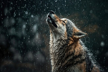 wolf animal in the rain, generative ai
