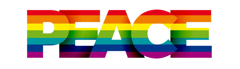 The word Peace. Vector banner and logo with rainbow text and peace flag