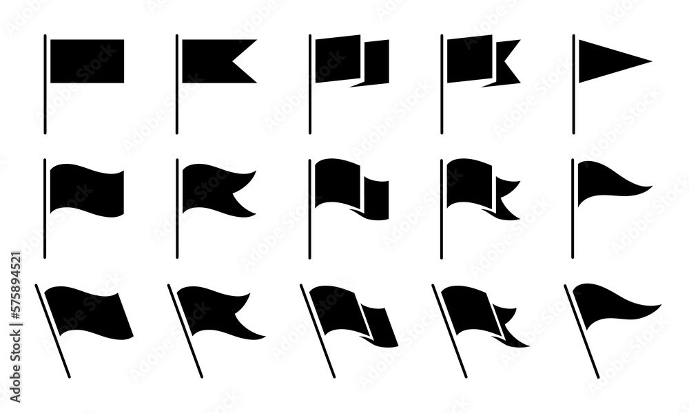 Poster Flags vector icons collection. Black vector elements on white background. - Posters