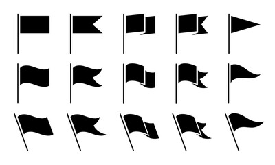 Flags vector icons collection. Black vector elements on white background.