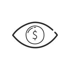 Search for money, eye and dollar sign icon. Hand drawing design style. Vector.
