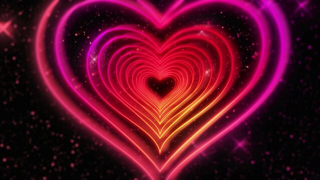 Relaxing Heart Neon Glittering VJ Video Loop Glowing Background Optical Illusion