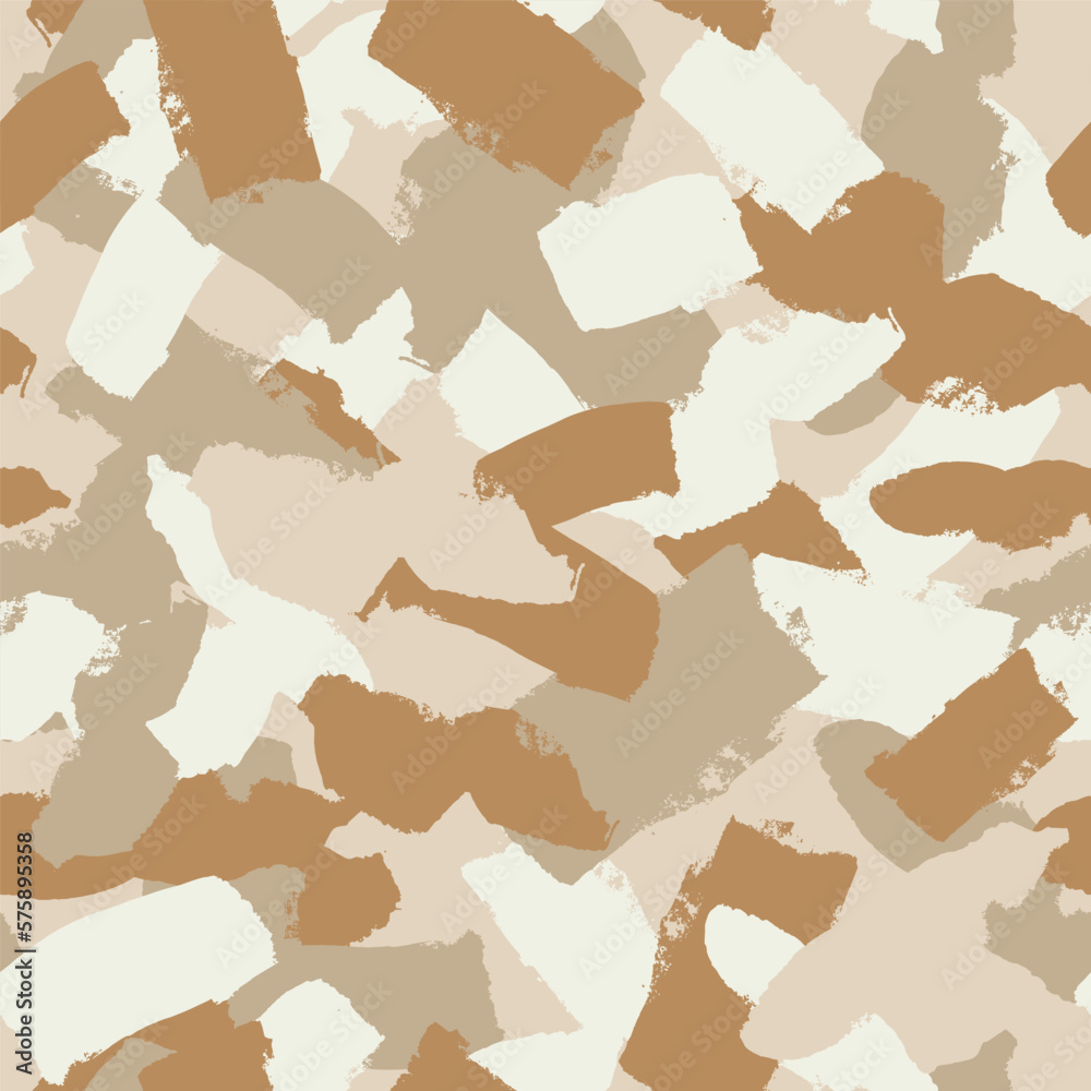 Poster light brown painted roller hand drawn camouflage with dry brush strokes. seamless beige smear grunge