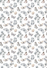 Watercolor butterflies seamless pattern. Black and white butterflies illustration.
