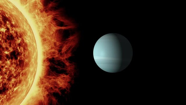 Planet Uranus rotating close to the sun. Planet image use live trace imagery from NASA.