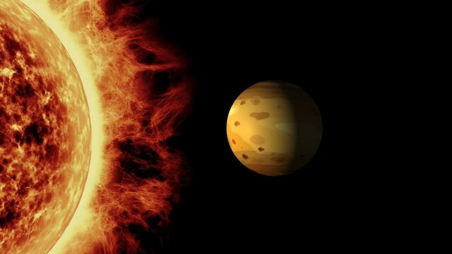 Planet Venus rotating close to the sun. Planet image use live trace imagery from NASA.