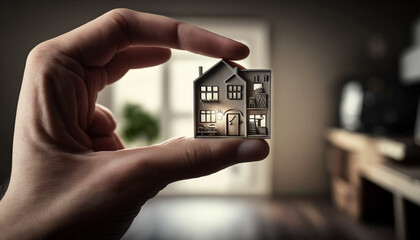 Image of a hand representing a model home for a home loan campaign