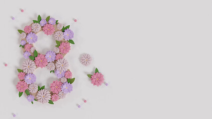 International Womens Day March 8, big flower 8, flower background