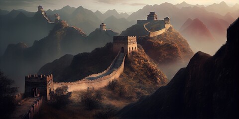 The Great Wall of China. A romantic backdrop for adventure. Generative AI