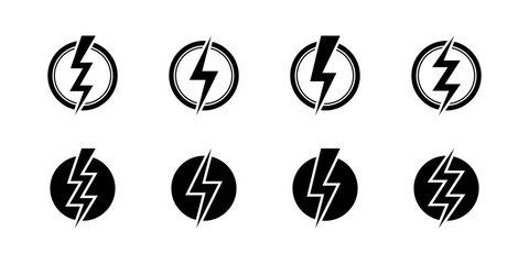 Vector Lightning bolt in circle icon set illustration