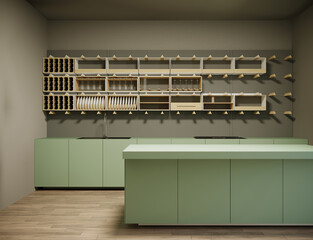 3d rendering of new eco style kitchen olive furniture design