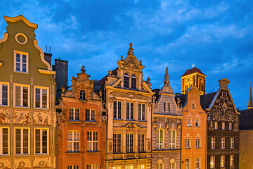 Fototapeta na wymiar Historic Houses In City Of Gdansk At Dusk