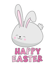 Happy Easter - cute hand drawn bunny isolated on white background. Good for greeting card, poster, banner, textile print and other decoration.