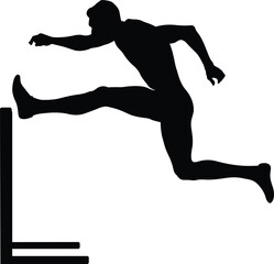 Fototapeta na wymiar men athlete runner run hurdles attack black silhouette