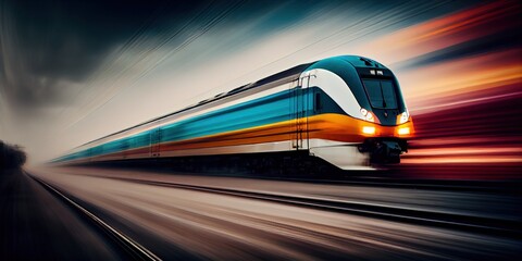 Fototapeta na wymiar Futuristic train motion blur. Tunnel motion blur. Illustration of speed, speed light rays. Generative AI