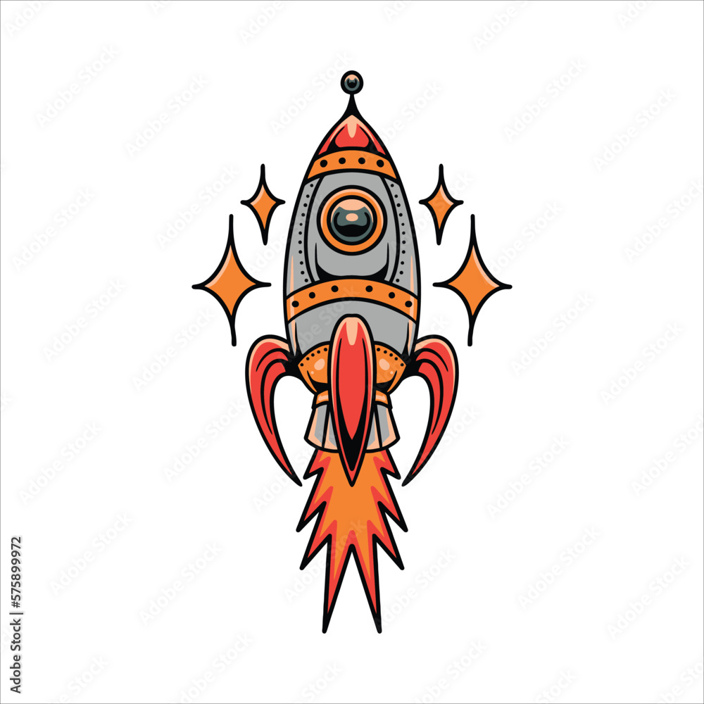 Wall mural vintage rocket tattoo vector design