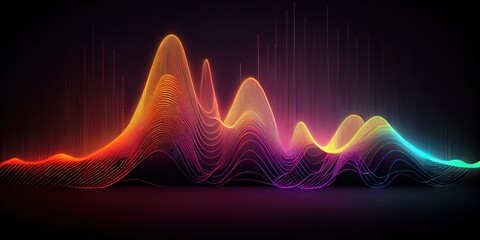 Sound waves. Neon sound lines, black background. Generative AI