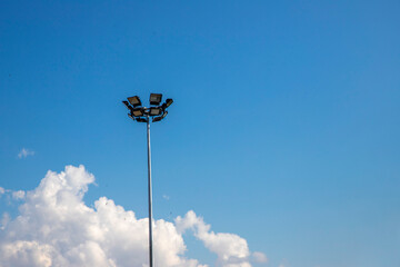 Solar cells lighting system against blue sky