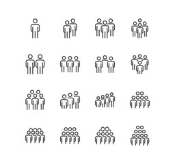 Set of business people related icons, team, person, pictogram, silhouette and linear variety symbols.	
