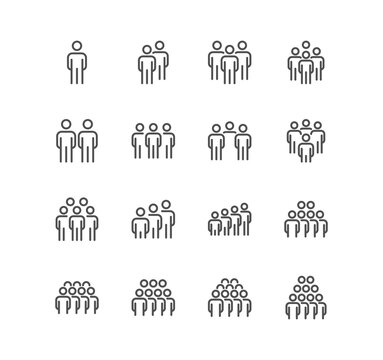 Set Of Business People Related Icons, Team, Person, Pictogram, Silhouette And Linear Variety Symbols.	
