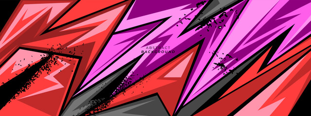 Sport car decal abstract geometric style. Graphic abstract red purple stripe racing background