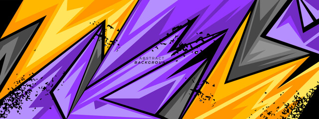 Abstract yellow purple geometric in sports style design. Wide Banner Design Background