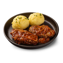 Pork meat smothered in gravy