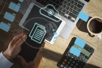 IT working on computer Business processes Document Management System (DMS) progress planning and...