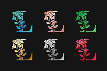 Fototapeta premium Alphabet Letter L With Floral Design And Leaves Vector Design