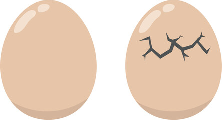 Egg and cracked egg. Easter elements design. Cartoon vector egg collection isolated on white background.