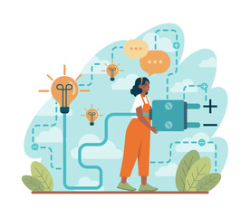 Electrician. Black female character in the uniform repair electrical