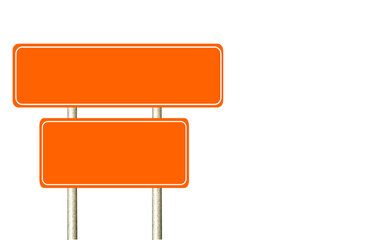 Blank bright orange banner road sign isolated on white background. with clipping path. 