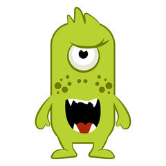Cartoon green monster. Halloween vector illustration of monster. Baby sticker