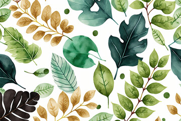 Watercolor Leaves Seamless Pattern, generative AI