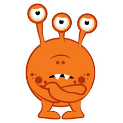 Cartoon monster. Halloween vector illustration of orange monster. Baby sticker