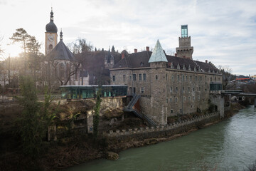 The old town of Waidhofen an der Ybbs during sunset, Mostviertel, Lower Austria, Austria