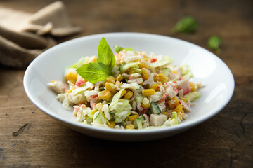 Traditional crab salad with corn