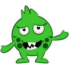Cartoon monster. Halloween vector illustration of green monster. Baby sticker