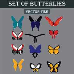 Set of beautiful and colorful butterflies